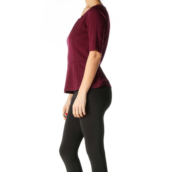 Whbm Burgundy Asymmetrical Shoulder Top - Picture 4 of 4